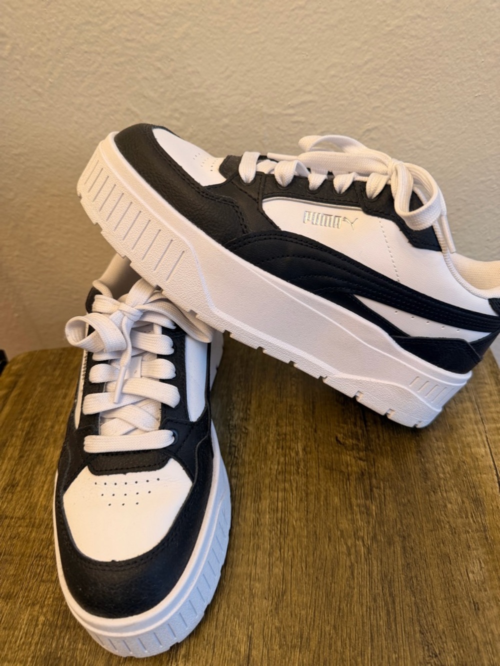 Puma Chunky Lace-Up Sneakers in Black and White